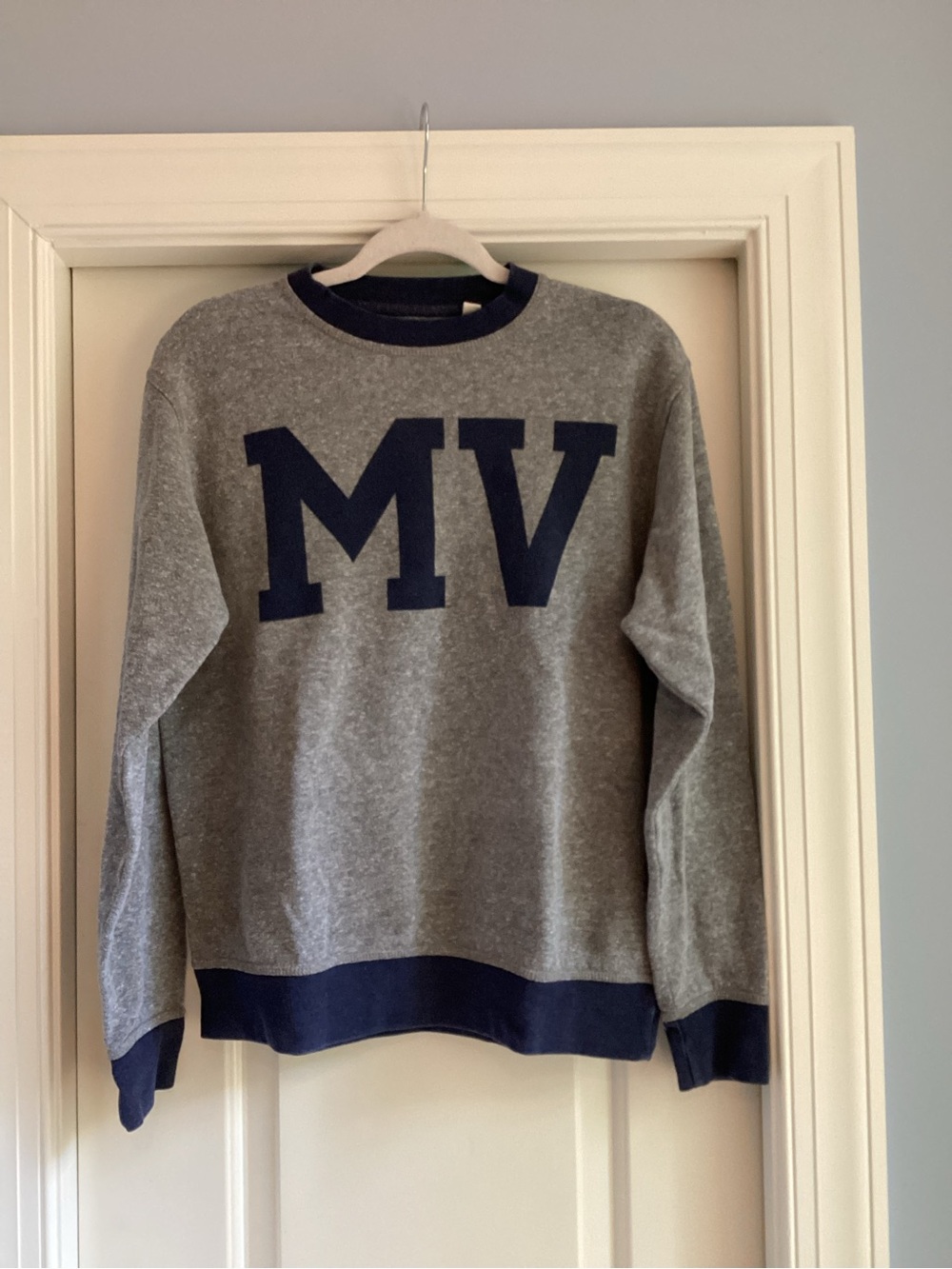 MV Branded Grey Crewneck Sweater with Navy Accents